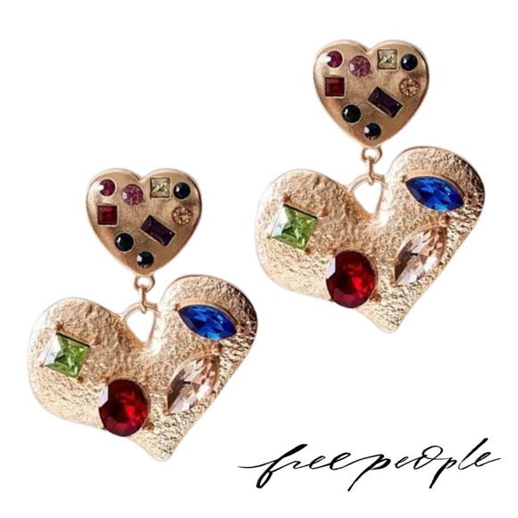 Free People My Everything Dangle Heart Earrings | NWT | Gold - Picture 1 of 4